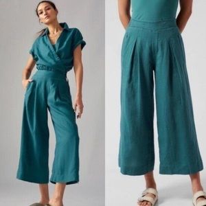 Athleta Playa Linen Wide Crop Pant and Wrap Top - size 4
